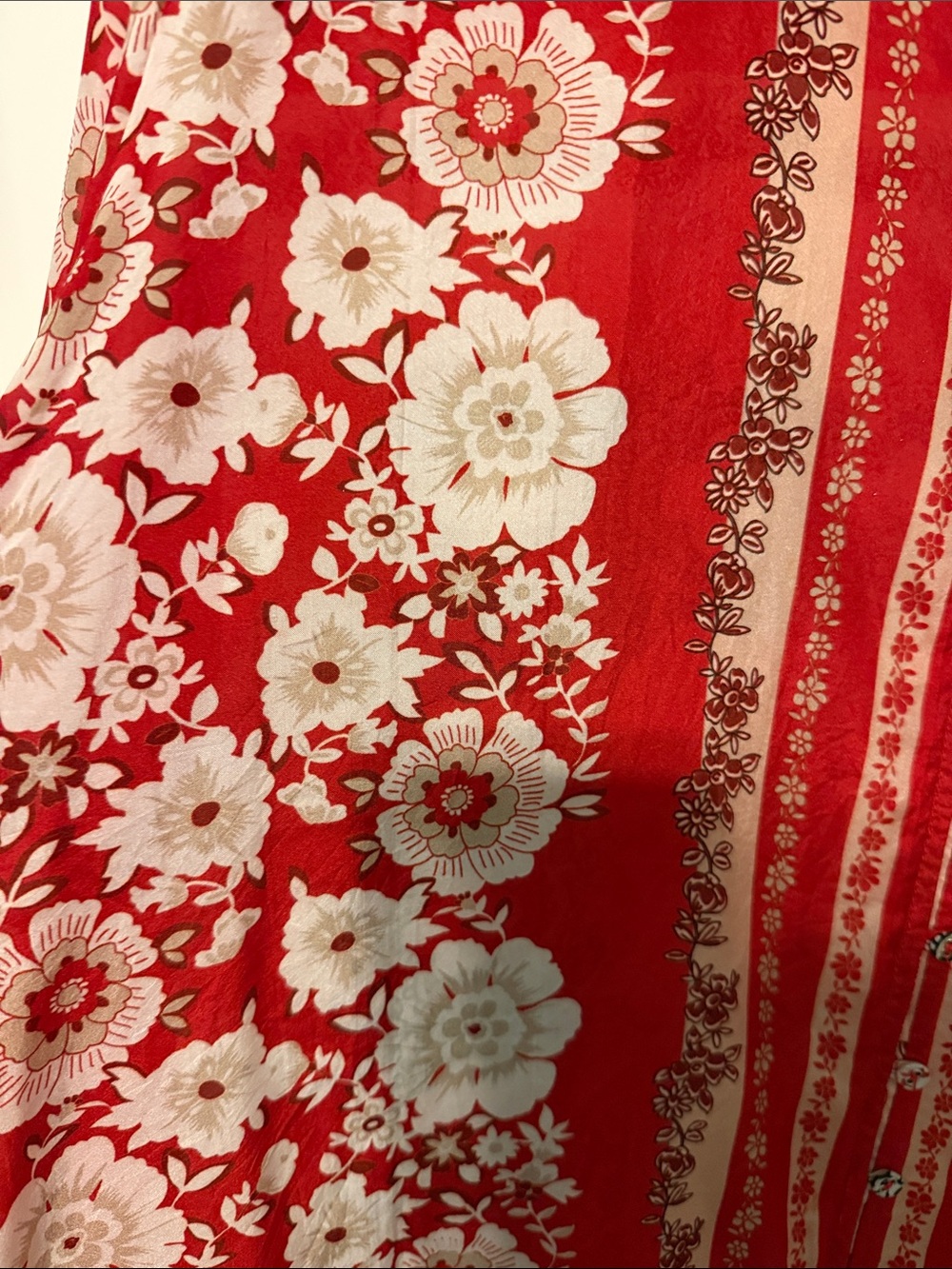 Johnny Was 100% Silk Cream and Red Floral Blouse - Picture 6 of 6